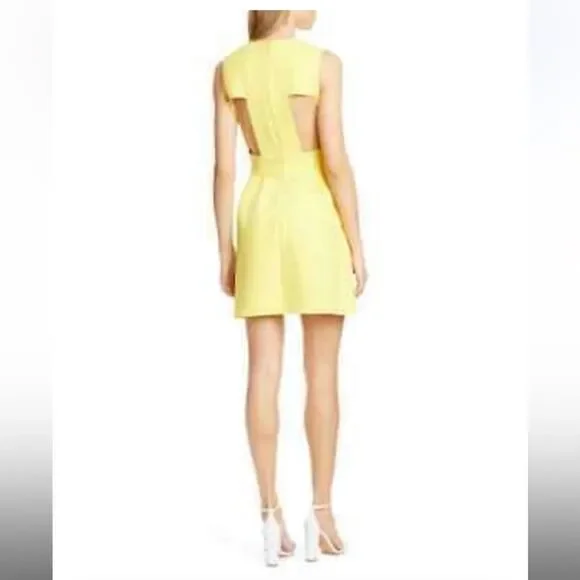 BA&SH Yellow V-Neck Wilson Fit Flare Pleated Cut-Out Back Dress Size 3 NWT - Picture 2 of 7